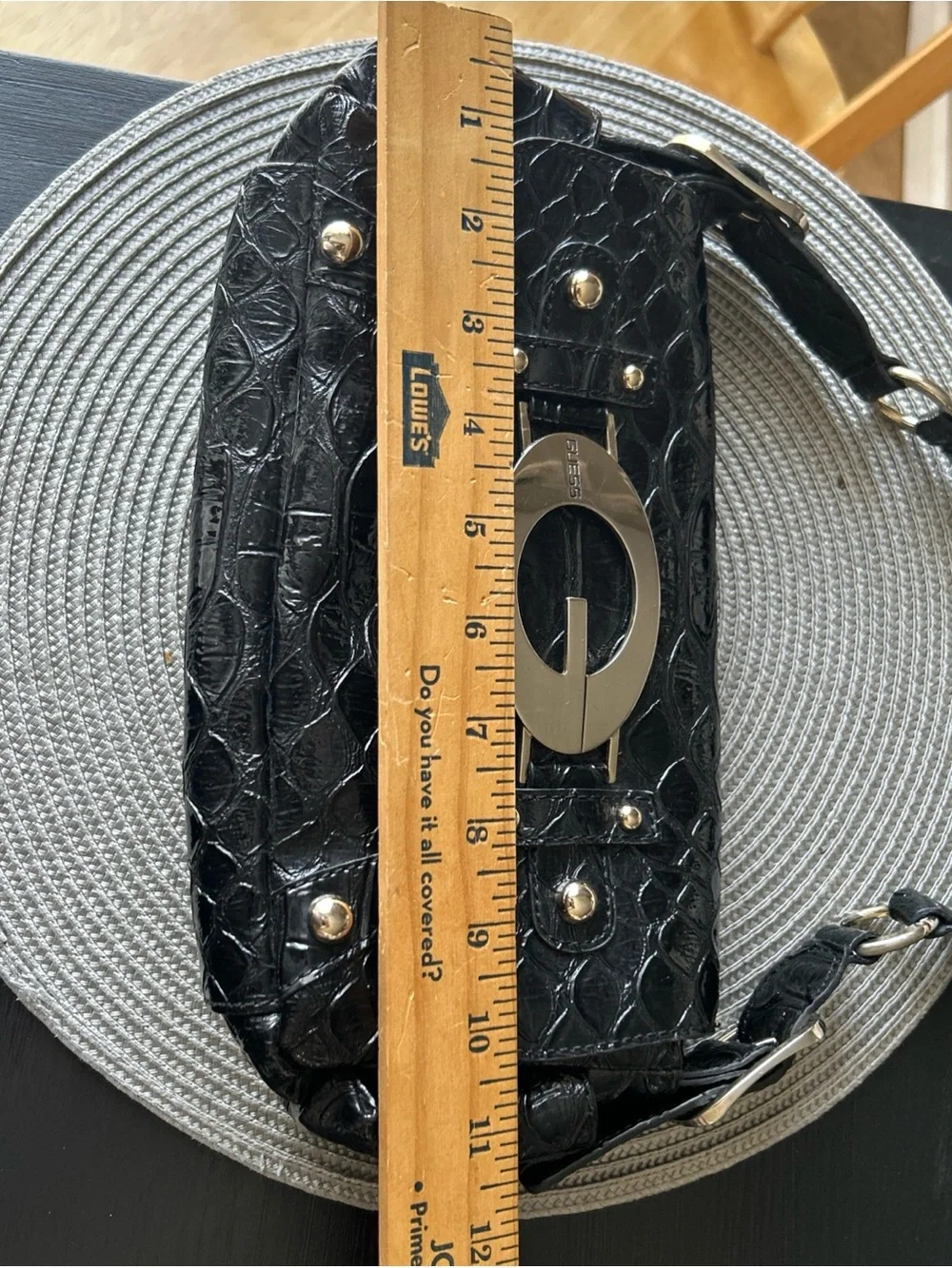 Guess Black Purse Croc-Embossed faux leather with large Silver Logo studded Y2K